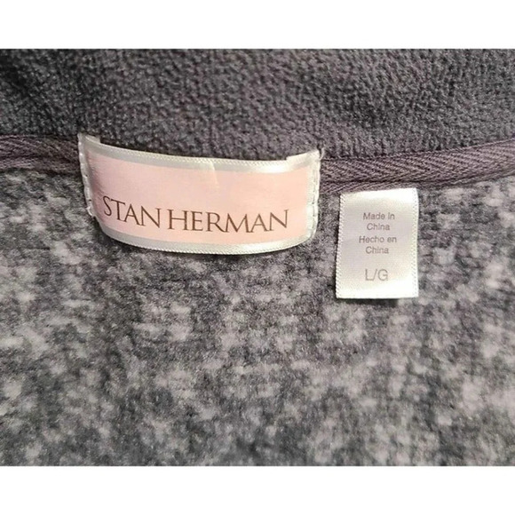 Stan Herman Full Zip Sweater Jacket Charcoal Grey White Knit Pattern Size Large - Picture 3 of 4